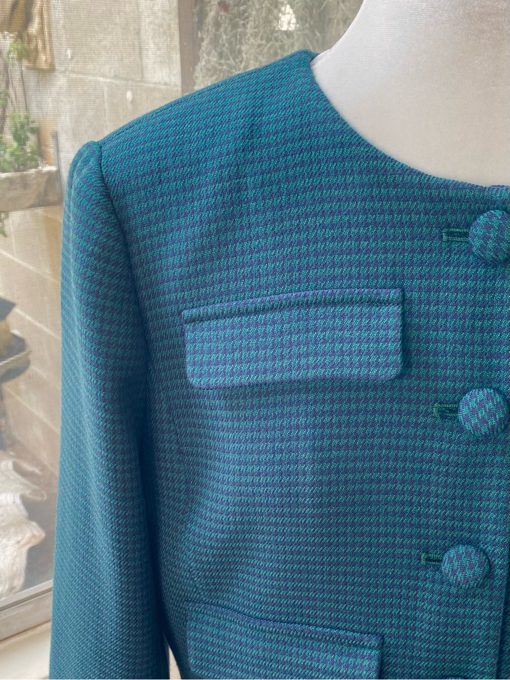 NWT Favorite Daughter The Emily Houndstooth Crop Jacket in Juniper, Size M - Picture 3 of 11
